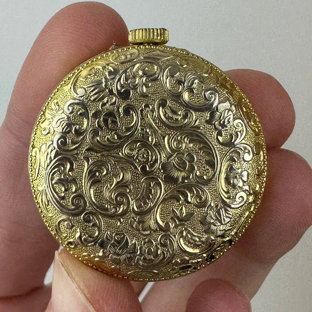 Vintage Impex Swiss Made Gold Tone Filigree Pocket Watch Pendant Floral Ornate
